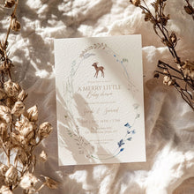 Load image into Gallery viewer, 2024 Merry Little Baby Shower Invitation, Winter Floral Baby Shower Invite, Woodland Fawn Gender Neutral Shower

