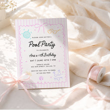 Load image into Gallery viewer, Whimsical Pink Pastel Pool Party Birthday Invitation Editable Girl 12th Birthday Invite 0339
