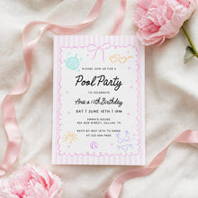 Load image into Gallery viewer, Whimsical Pink Pastel Pool Party Birthday Invitation Editable Girl 12th Birthday Invite 0339
