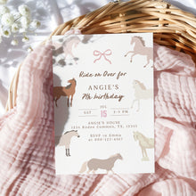 Load image into Gallery viewer, Horse Birthday Invitation Ride On Over Pony Party Cowgirl Western Editable Template 0336
