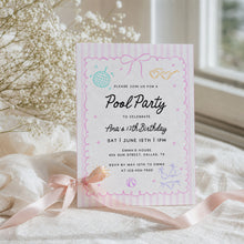 Load image into Gallery viewer, Whimsical Pink Pastel Pool Party Birthday Invitation Editable Girl 12th Birthday Invite 0339
