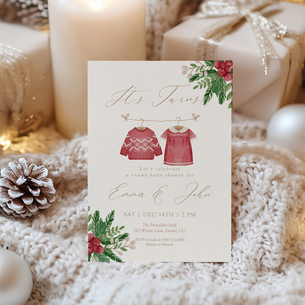 2029 Winter Gender Reveal Invitation: Christmas Baby Shower (Digital download)