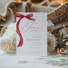 Load image into Gallery viewer, Red Bow Two Sweet 2nd Birthday Invitation, Editable Template, Digital download 0324
