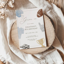 Load image into Gallery viewer, 0325 Blue Game On Football Birthday Invite, Printable Sports Party Invite, Editable Template, Digital download
