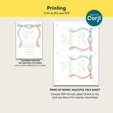 Load image into Gallery viewer, Double the Fun Pink blue bow Twins Invitation, Sibling birthday, editable template, digital download 0324
