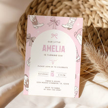 Load image into Gallery viewer, Pink Cowgirl Birthday Invitation Coquette Bow 6th Birthday Western Editable Template 0336
