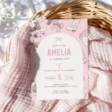 Load image into Gallery viewer, Pink Cowgirl Birthday Invitation Coquette Bow 6th Birthday Western Editable Template 0336
