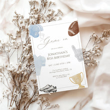 Load image into Gallery viewer, 0325 Blue Game On Football Birthday Invite, Printable Sports Party Invite, Editable Template, Digital download
