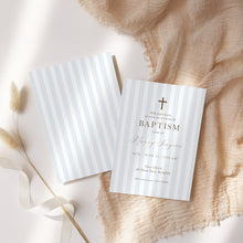 Load image into Gallery viewer, 0501 blue minimal stripe baptism invitation template
