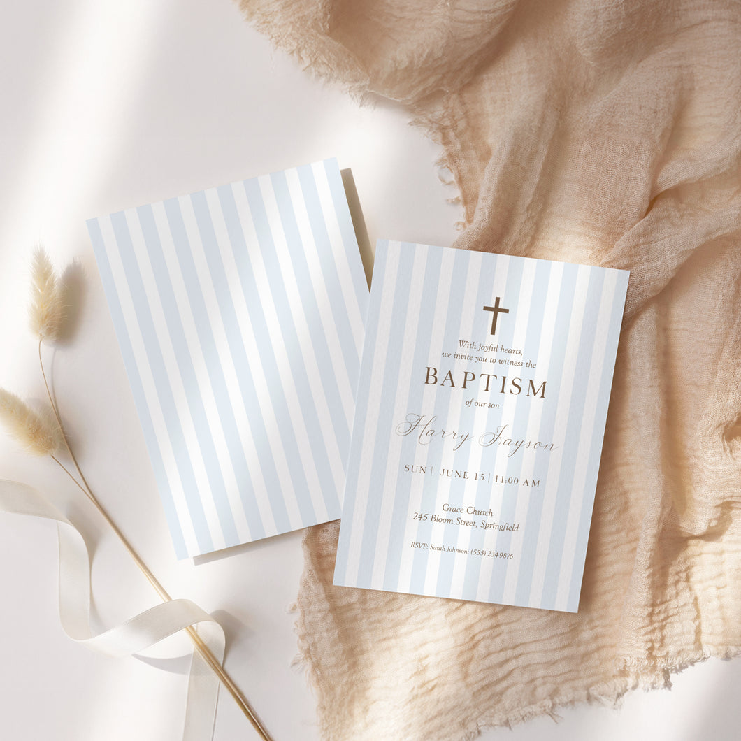 0501 blue minimal stripe baptism invitation template