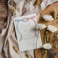 Load image into Gallery viewer, Double the Fun Pink blue bow Twins Invitation, Sibling birthday, editable template, digital download 0324
