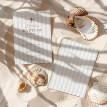 Load image into Gallery viewer, 0501 blue minimal stripe baptism invitation template
