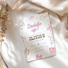 Load image into Gallery viewer, Cowgirl Birthday Invitation Saddle Up Western Rodeo Vintage Editable Template 0336
