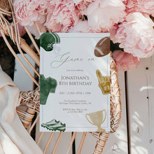 Load image into Gallery viewer, Green Game On Football Birthday Invite, Printable Sports Party Invite, Editable Template, Digital download 0325
