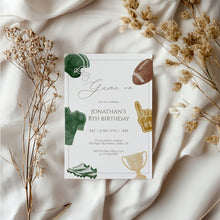 Load image into Gallery viewer, Green Game On Football Birthday Invite, Printable Sports Party Invite, Editable Template, Digital download 0325
