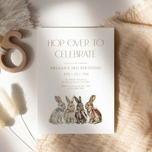 Load image into Gallery viewer, 0328 Hop over to celebrate bunny Easter Spring 3rd birthday invitation, editable template, digital download
