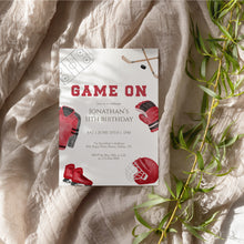Load image into Gallery viewer, Red Game On Hockey Birthday Sports Party Invite, Editable Invitation for Boys 0335
