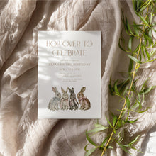 Load image into Gallery viewer, 0328 Hop over to celebrate bunny Easter Spring 3rd birthday invitation, editable template, digital download
