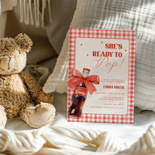 Load image into Gallery viewer, She Is Ready to Pop Baby Shower Invite Red Gingham Bow Mini Set Template 2039
