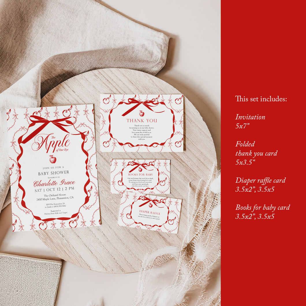 2020 red apple in our eye baby shower mini template bundle