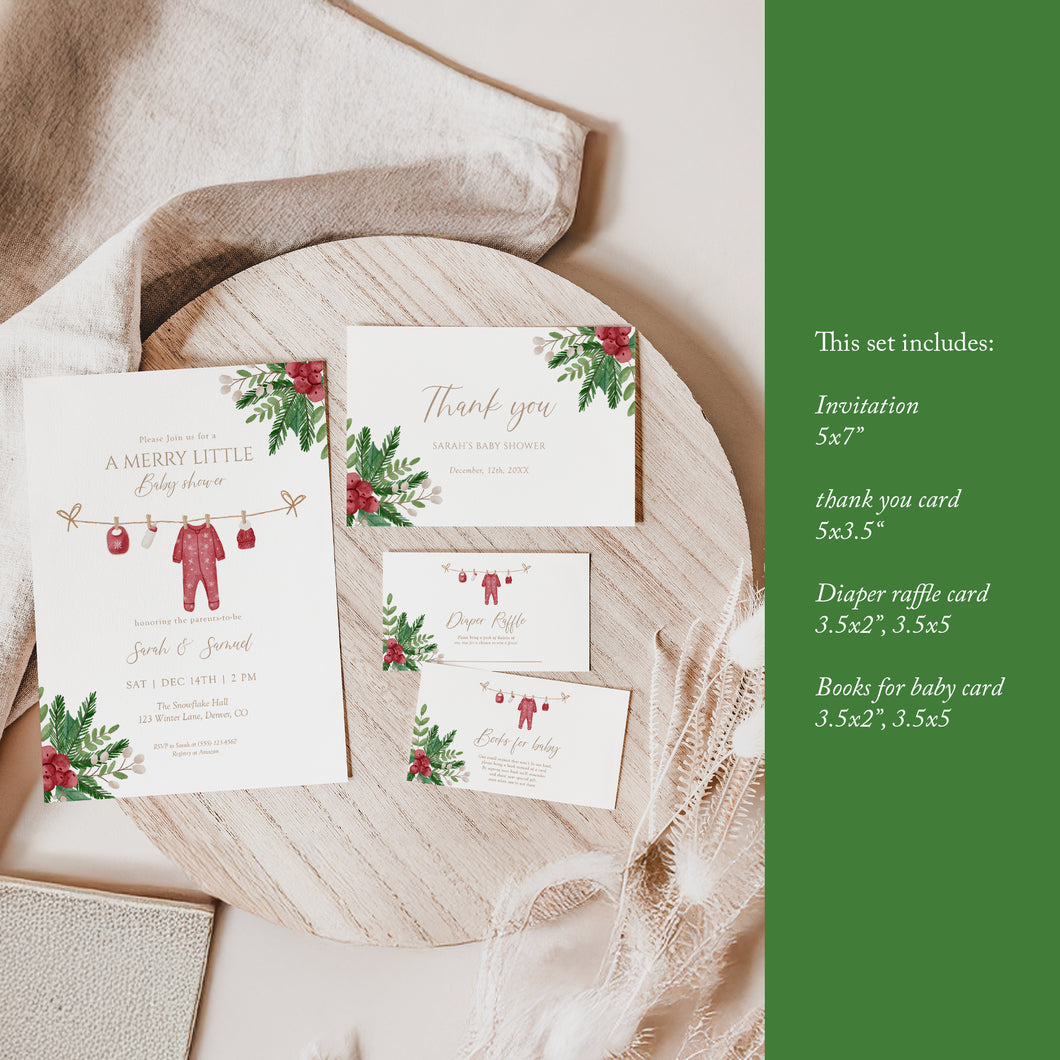 2029 Winter Baby Shower Invitation Set: Festive Holiday Theme (Digital Download)