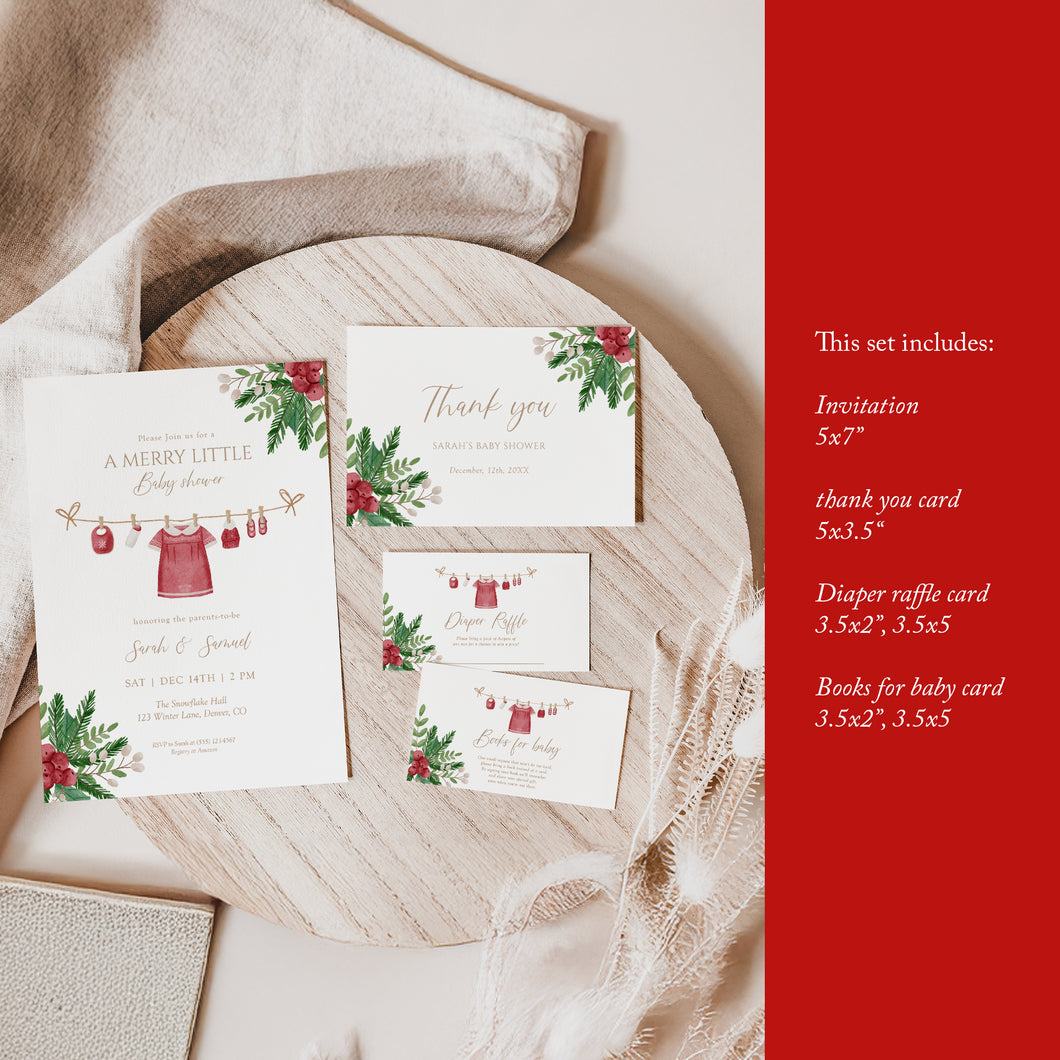 2029 Winter Baby Shower Invitation Set: Festive Floral Template (Digital Download)