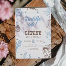 Load image into Gallery viewer, Cowboy Birthday Invitation Saddle Up Western Rodeo Vintage Editable Template 0336
