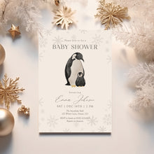 Load image into Gallery viewer, 2029 Winter Penguin Baby Shower Invitation: Christmas Holiday Theme (Digital Download)
