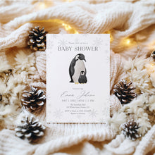 Load image into Gallery viewer, 2029 Winter Penguin Baby Shower Invitation: Christmas Holiday Theme (Digital Download)
