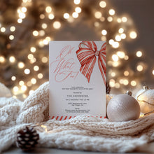 Load image into Gallery viewer, 2033 Oh What Fun Red Bow Winter Christmas Party Invite, Editable Template Digital Download
