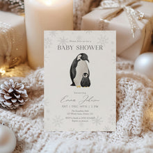 Load image into Gallery viewer, 2029 Winter Penguin Baby Shower Invitation: Christmas Holiday Theme (Digital Download)
