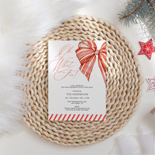 Load image into Gallery viewer, 2033 Oh What Fun Red Bow Winter Christmas Party Invite, Editable Template Digital Download
