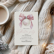 Load image into Gallery viewer, 2033 Pink Ornament Christmas Party Invite, Minimal Winter Holiday Digital Download, Editable Template
