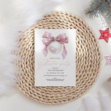 Load image into Gallery viewer, 2033 Pink Ornament Christmas Party Invite, Minimal Winter Holiday Digital Download, Editable Template
