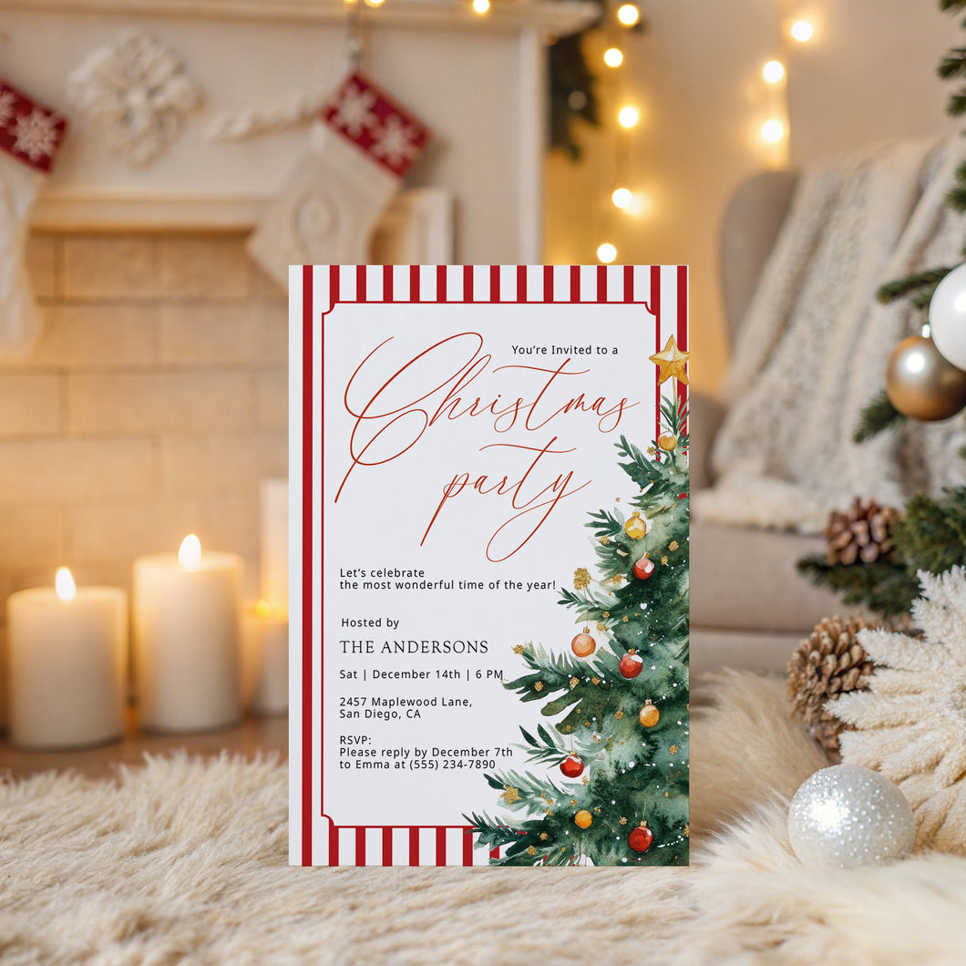 2033 Christmas Tree Dinner Party Invite, Digital Download, Winter Holiday, Editable Template