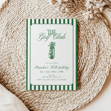 Load image into Gallery viewer, 0329 Golf Club Birthday Invitation Template, 30th Golf Party Invite, Preppy Green Stripe, Editable Download
