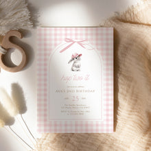 Load image into Gallery viewer, 0328 Hop two it pink gingham bunny Easter Spring 2nd birthday invitation, editable template, digital download
