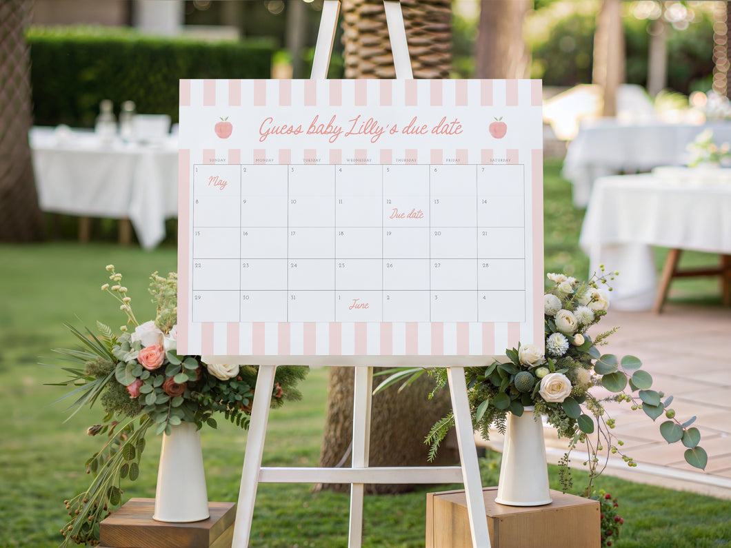 Editable peach baby shower baby arrival due date sign template 2010