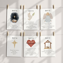 Load image into Gallery viewer, Editable Advent Nativity Christmas bible Cards, Advent Calendar, Christmas Kids Activity Advent Cutouts, Christian scripture flash card
