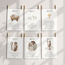 Load image into Gallery viewer, Editable Advent Nativity Christmas bible Cards, Advent Calendar, Christmas Kids Activity Advent Cutouts, Christian scripture flash card
