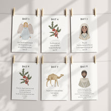 Load image into Gallery viewer, Editable Advent Nativity Christmas bible Cards, Advent Calendar, Christmas Kids Activity Advent Cutouts, Christian scripture flash card
