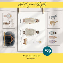 Load image into Gallery viewer, Editable Advent Nativity Christmas bible Cards, Advent Calendar, Christmas Kids Activity Advent Cutouts, Christian scripture flash card
