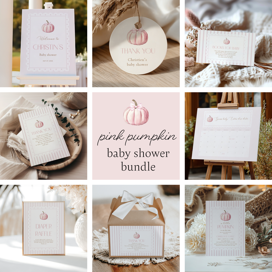 2019 pink pumpkin baby shower party bundle