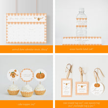 Load image into Gallery viewer, 0208 little pumpkin is on the way fall Halloween baby shower invitation party bundle
