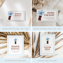 Load image into Gallery viewer, She Is Ready to Pop Baby Shower Bundle Blue Gingham Coquette Bow Template 2039
