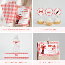 Load image into Gallery viewer, Red She Is Ready to Pop Baby Shower Bundle Gingham Coquette Bow Template 2039
