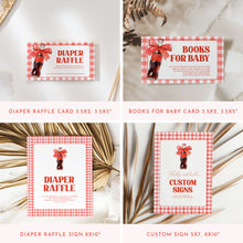 Load image into Gallery viewer, Red She Is Ready to Pop Baby Shower Bundle Gingham Coquette Bow Template 2039
