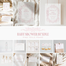Load image into Gallery viewer, Pink Toile Baby Shower Party Template Bundle Coquette Bow Floral Set 2040
