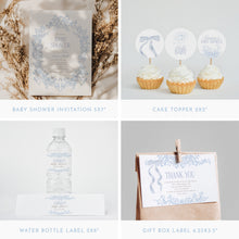 Load image into Gallery viewer, Blue Toile Baby Shower Party Template Bundle Coquette Bow Floral Set 2040
