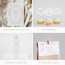 Load image into Gallery viewer, Pink Toile Baby Shower Party Template Bundle Coquette Bow Floral Set 2040
